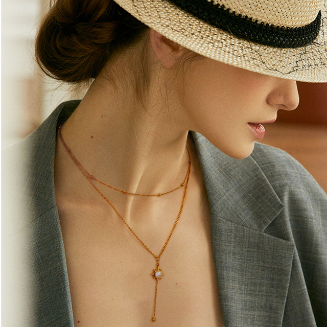 Mehrschichtige Edelstahl-Stern-Perlmutt-Muschel-Halskette