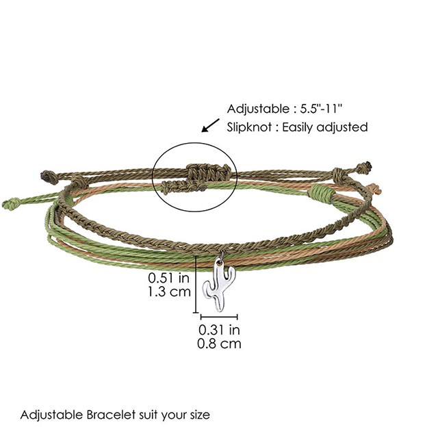 Niedliche Kaktus-Charm-Schnur-Armbänder, verstellbare bunte geflochtene handgefertigte Strandarmbänder