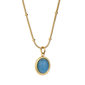 Edelstahl 18K Gold Textur Licht Luxus Stern Meer Oval Saphir Anhänger Halsband 