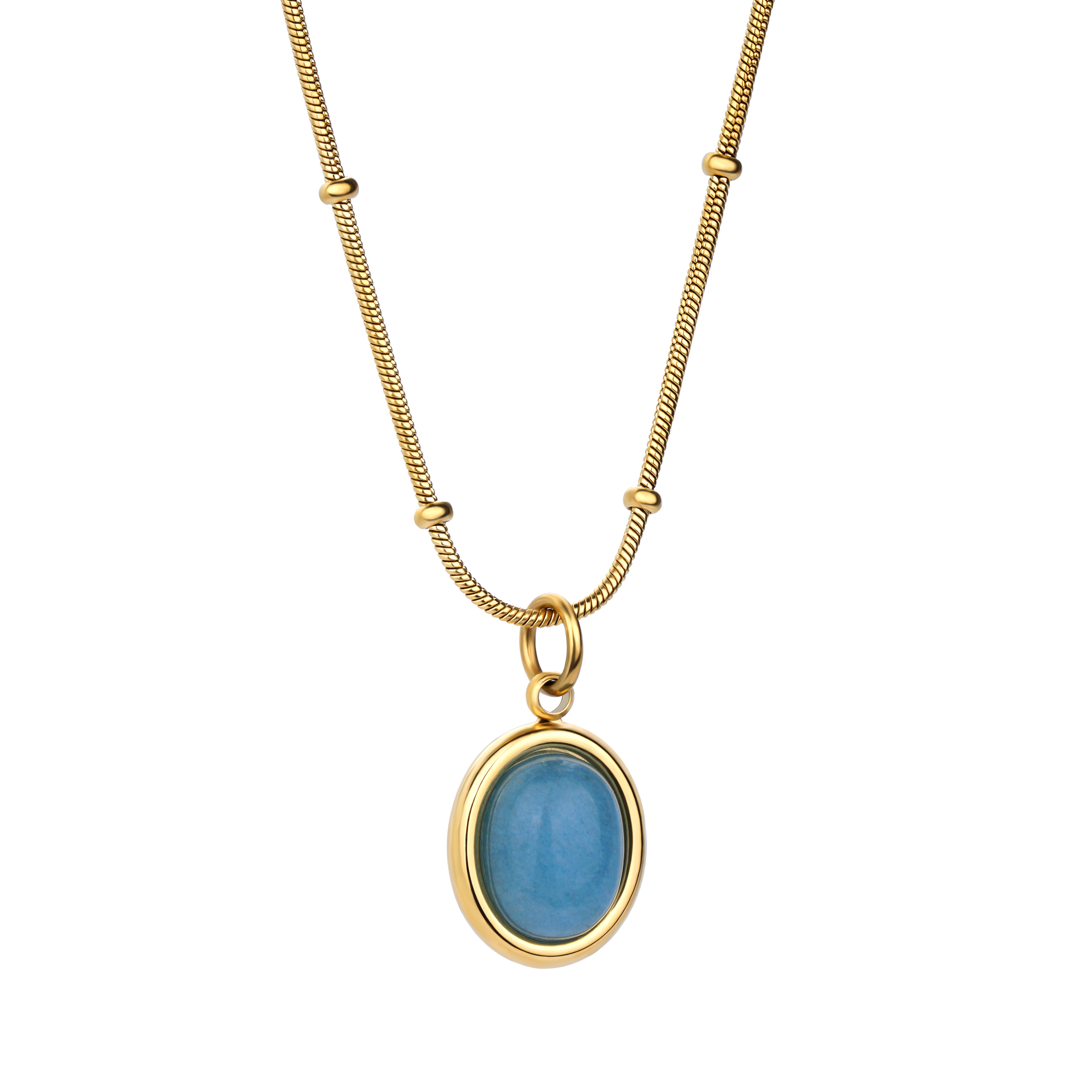 Edelstahl 18K Gold Textur Licht Luxus Stern Meer Oval Saphir Anhänger Halsband 