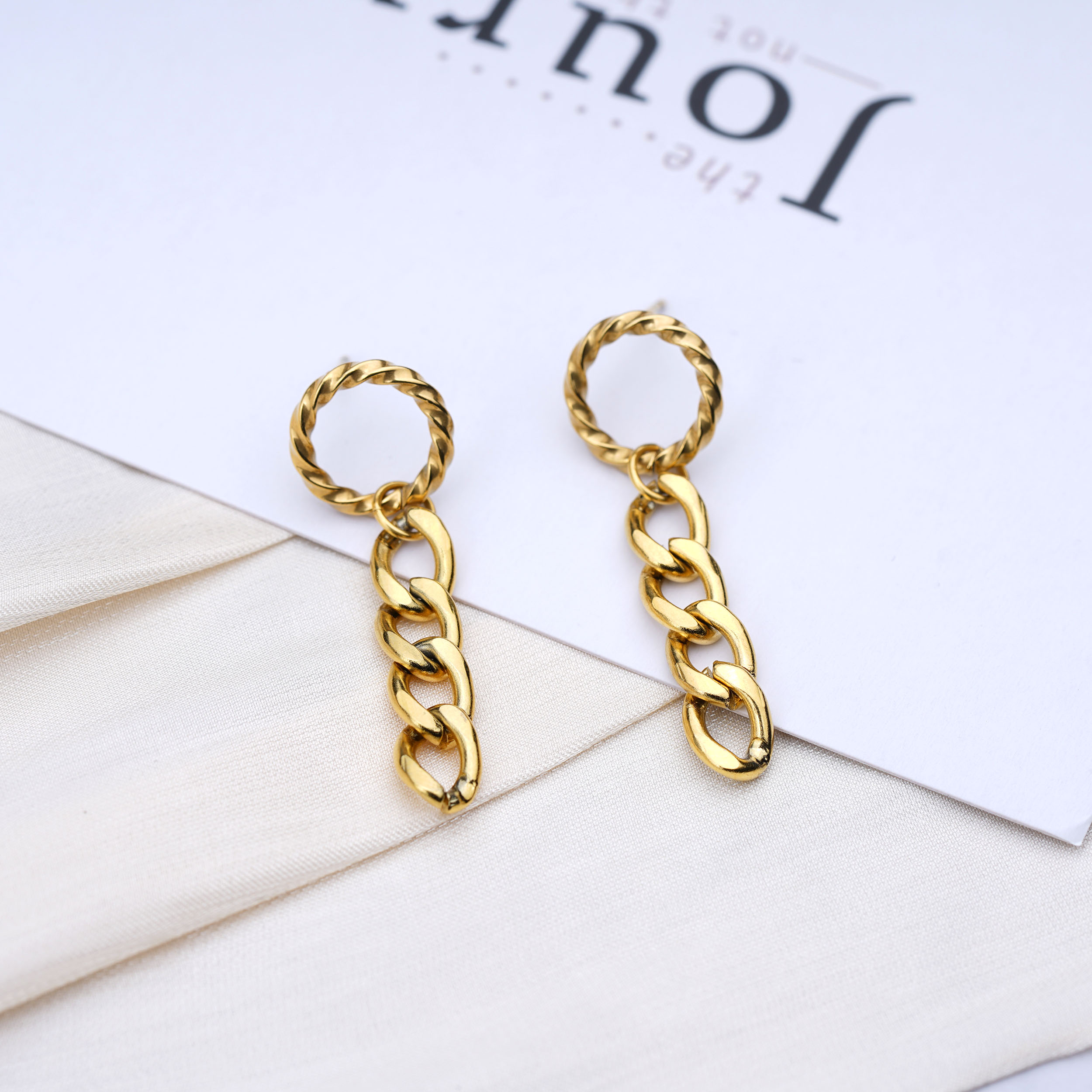Edelstahl Punk Cuban Link Chain Drop Ohrringe Lange Quasten Ohrringe 