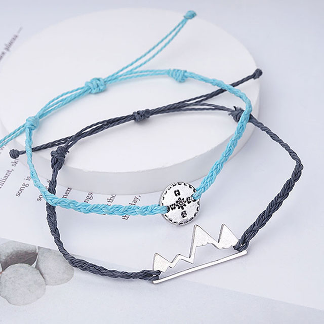 Bergarmband Kompass Verschneite Bergkette Verstellbare Schnurarmbänder 
