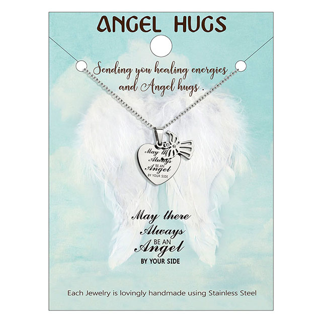 Gravierte Edelstahl-Herz-Angel-Umarmungs-Halskette 