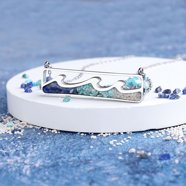 Türkisfarbene Edelstein-Halskette, Ozeanwellen-Bar-Anhänger für Frauen und Mädchen, Surfer-Strand-Schmuck 
