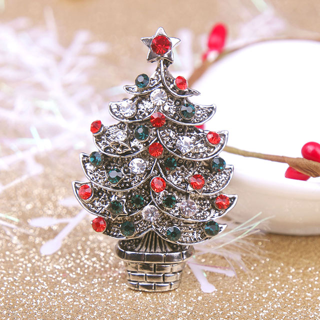 Weihnachtsbaum-Brosche, Kristall-Strass-Emaille-Perlenbrosche