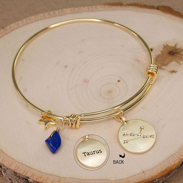 Sternzeichen-Armband für Damen, vergoldet, zierliches Sternbild, Stern-Armband, Anhänger, Charms, goldene runde Scheibe, Sternzeichen-Armband für Damen und Mädchen, Astrologie-Armband, Schmuck, Geschenk