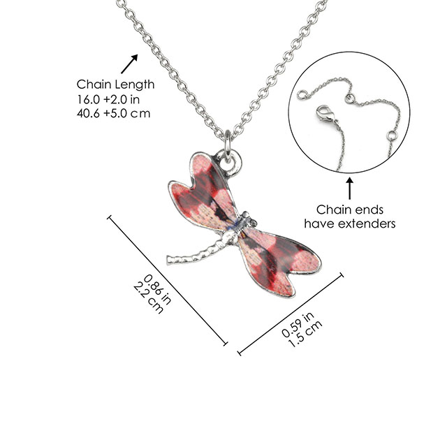 Bunte Libellen-Halskette, handbemalte Libellen-Halsketten für Frauen, zierliche süße Libellen-Charm-Schmuck-Anhänger-Halskette – Silber