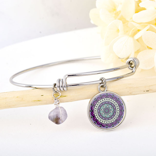 Mandala-Lotus-Blumen-Charm-Armbänder, Edelstein-Amethyst-Türkis-Armband, Chakra-Mala-Yoga-Armbänder 