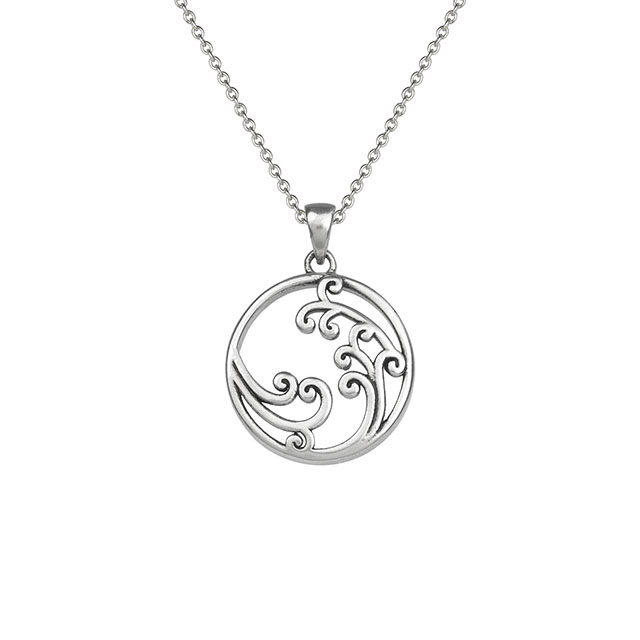 Wellen-Halskette, versilbert, Meereswellen-Halskette, Kreis-Anhänger, zierliche Strand-Halsketten für Frauen, Teenager, Mädchen, Surfer-Schmuck, Geschenke, Boho-Sommer-Halskette