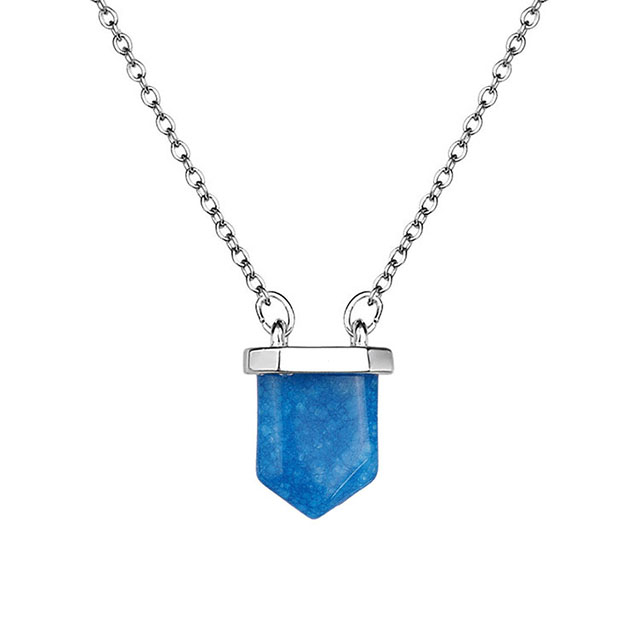 Zierliche Edelstein-Halskette für Damen, versilbert, Türkis-Amethyst-Charm, Naturstein, spitzer Chakra-Heilkristall-Anhänger, spirituelle Halskette für Damen und Mädchen, Schmuckgeschenk