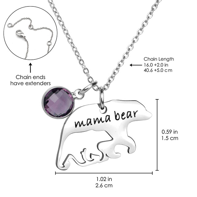 Mama Bear Halskette mit 12 Geburtssteinen für Damen, versilbert, Alaska Mama Bear 