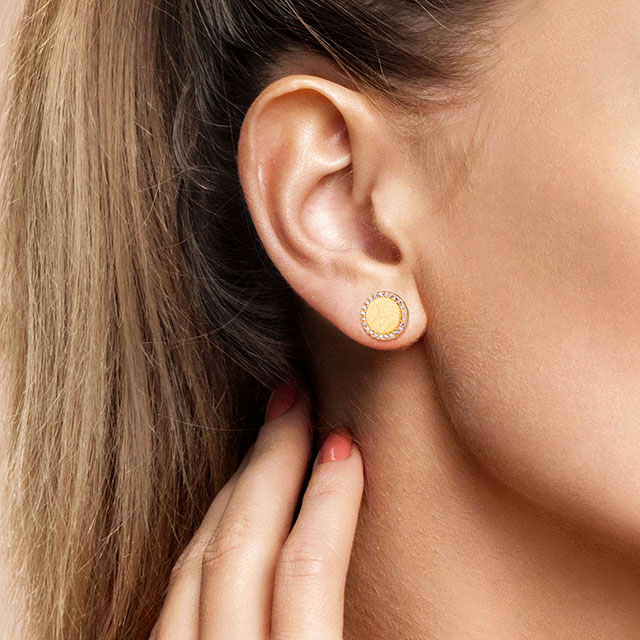Herz-Ohrstecker für Damen, vergoldet, versilbert, hypoallergen, zierliche Zirkonia-Ohrstecker, geometrische Herz-Kreis-Dreieck-Ohrstecker