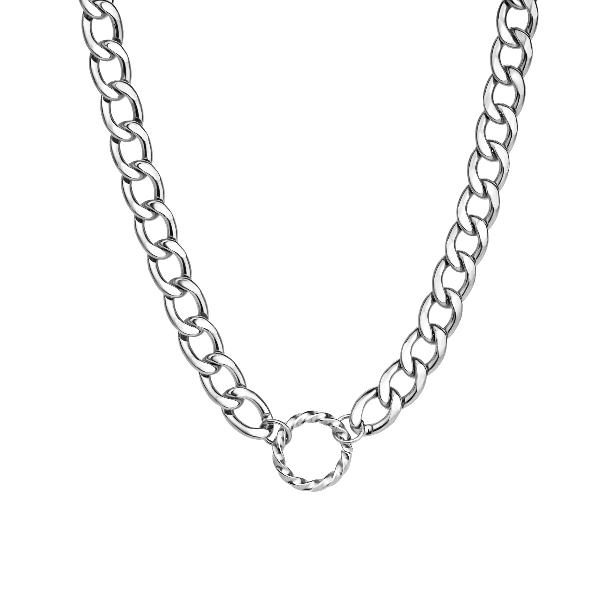 Edelstahl-Halsketten, kubanische Kette, Halskette für Damen, großer, klobiger Halsreif 