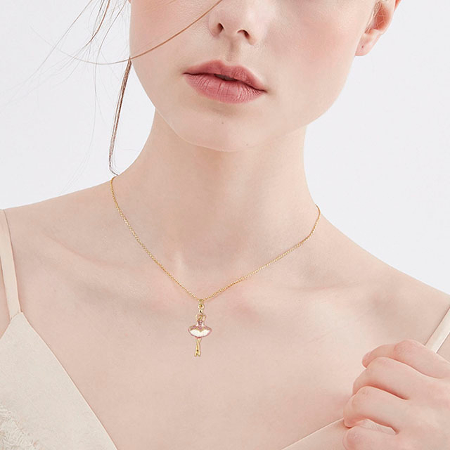 Ballerina-Halskette für Mädchen, handbemalte rosa Ballett-Tänzerin-Halskette 