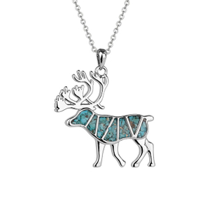 Edelstein-Tier-Halskette, türkisfarbenes Tigerauge, getrommelte Chips, Tier-Anhänger-Halskette, Elch, Ziege, Hirsch, Wildtiere, Natur, Schmuck, Geschenk für Damen und Herren
