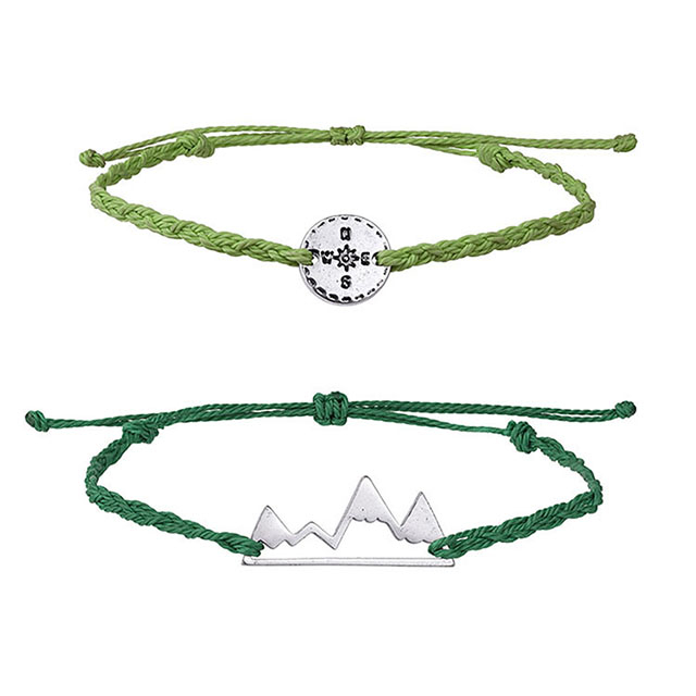 Bergarmband Kompass Verschneite Bergkette Verstellbare Schnurarmbänder 