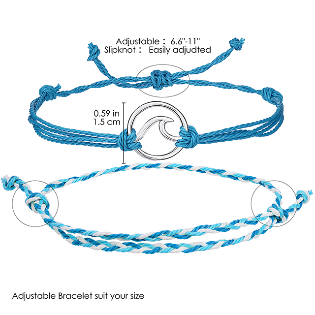 Individuell verstellbares Paar-Freundschafts-Wellen-Charm-Armband aus gewebtem Stoff