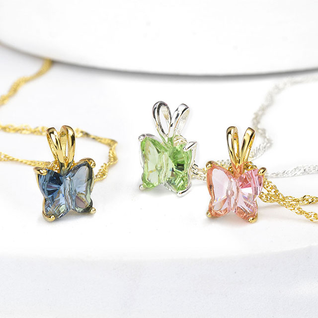 Geburtsstein-Schmetterling-12-Monats-Horoskop mit Anhänger-Charm-Halskette für Frauen (Perle)