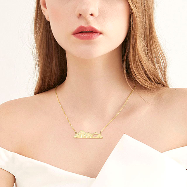 Berg-Halskette für Damen, vergoldet, Tierausschnitt, Wald, Baum, Gebirge, Anhänger, Halskette, Naturschmuck, Geschenk für Skifahrer, Wanderer, Naturliebhaber