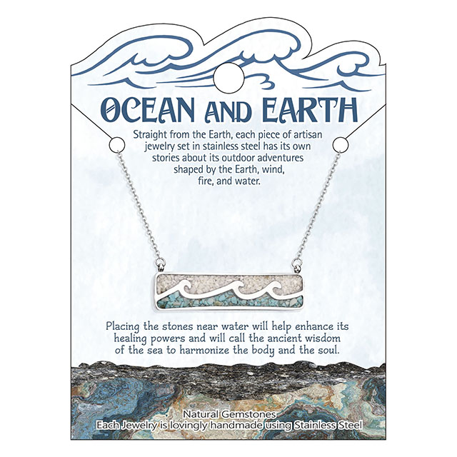 Türkisfarbene Edelstein-Halskette, Ozeanwellen-Bar-Anhänger für Frauen und Mädchen, Surfer-Strand-Schmuck 