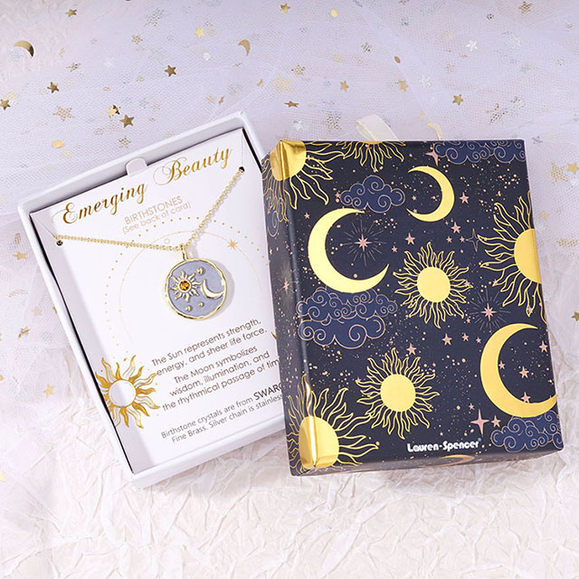 Sonne- und Mond-Halskette mit Geburtsstein für Frauen, vergoldet, zierliche Münz-Halskette, strukturierter Sonnenhalbmond-Medaillon-Anhänger, Münz-Halsketten für Frauen und Mädchen, Geburtstags-Schmuckgeschenk 