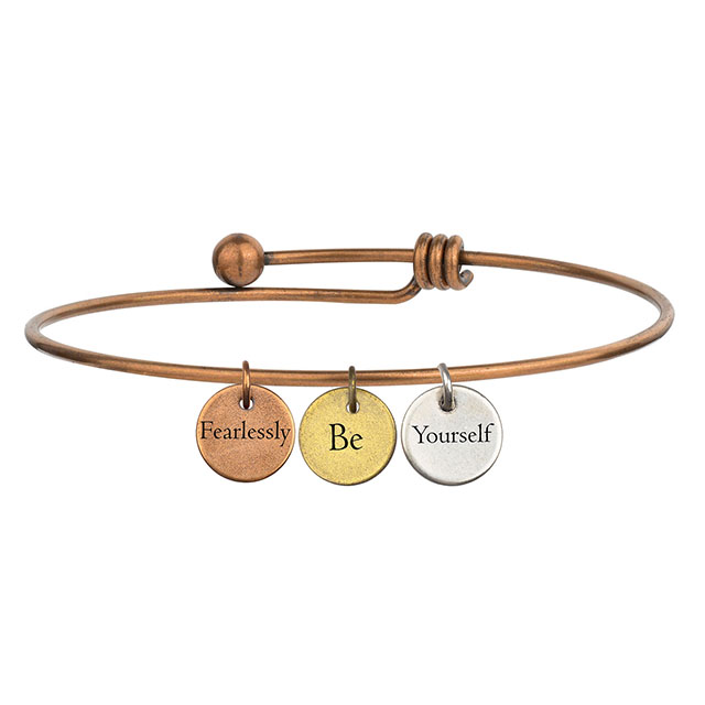 Inspirierendes, individuelles Charm-Armband für Frauen, gravierter, erweiterbarer Armreif aus echtem Antik-Echt-Roségold mit Scheiben-Charm-Armbändern, motivierende, personalisierte Geschenke für Sie 
