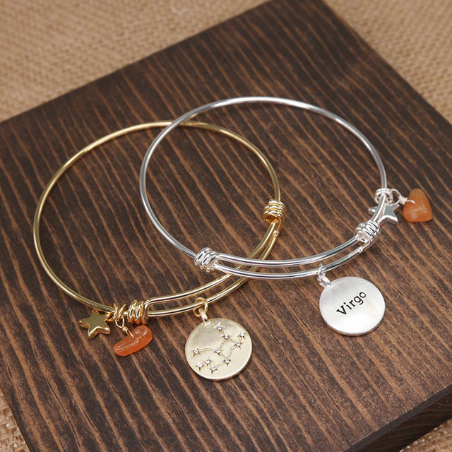 Sternzeichen-Armband für Damen, vergoldet, zierliches Sternbild, Stern-Armband, Anhänger, Charms, goldene runde Scheibe, Sternzeichen-Armband für Damen und Mädchen, Astrologie-Armband, Schmuck, Geschenk
