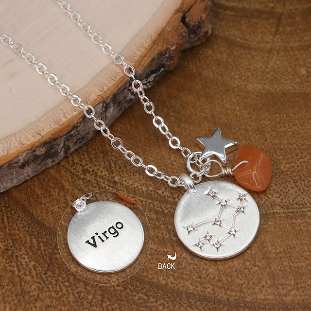 Sternzeichen-Halskette für Frauen, versilbert, zierliche Sternbild-Stern-Halsketten-Anhänger-Charms, silberne runde Scheibe, Sternzeichen-Halsketten für Frauen und Mädchen, Astrologie-Halskette, Schmuck, Geschenk 