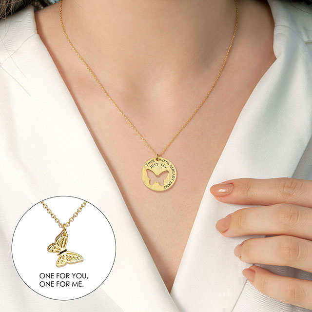 2 Stück Schmetterlings-Halsketten für Damen und Mädchen, vergoldete Schmetterlings-Halsketten für beste Freunde, Mutter und Tochter, Halskette mit Schmetterlingsausschnitt-Anhänger 