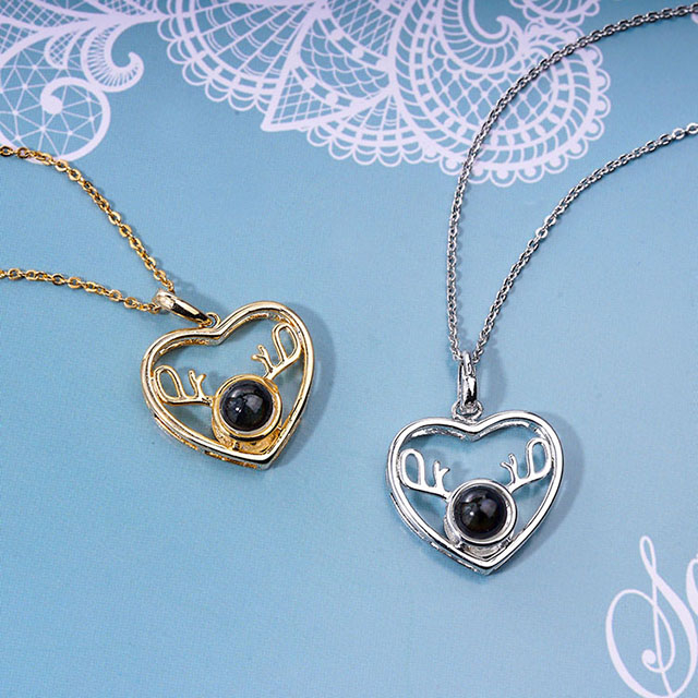 Ich liebe dich Halskette 100 Sprachen Projektion Halskette Hirschgeweih Liebe Herz Anhänger Halskette 