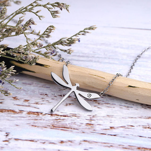 Zierliche Initialen-Libellen-Halskette für Frauen, Edelstahl-Libellen-Anhänger, Buchstaben- und Namensketten, personalisierte Initialen-Halskette, Libellen-Schmuck, Geschenke für Frauen und Mädchen