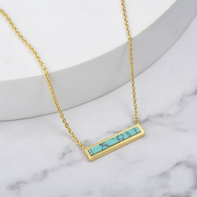 Edelstein-Stab-Halsketten für Damen, vergoldet, versilbert, simulierter Türkis, Halskette, Anhänger, Dreieck, Quadrat, Halsketten, zierliche Halsband-Halskette, Schmuck, Geschenk