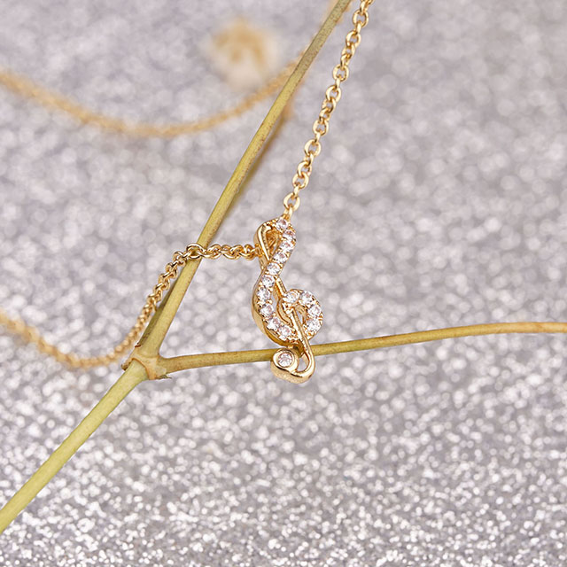 Halskette mit Musiknoten-Anhänger, Zirkonia, Musiknoten-Schmuck, Geschenke 
