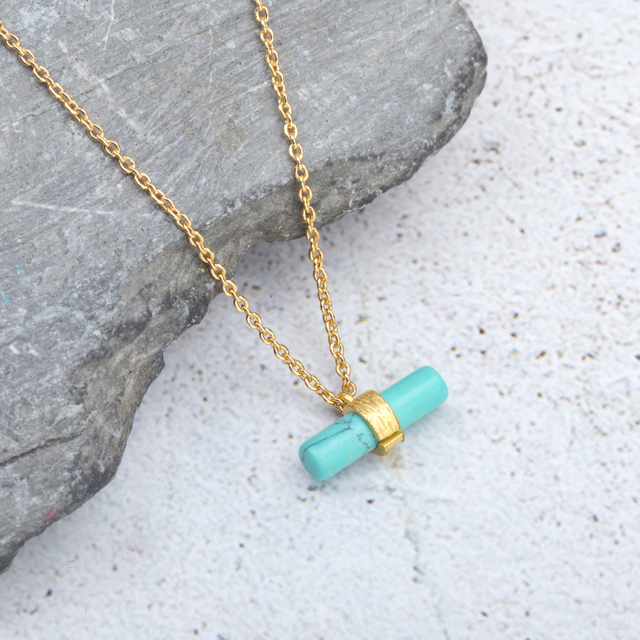 Edelstein-Halskette, säulenförmig, rechteckig, Türkis, Lapislazuli, Schmuck für Mädchen