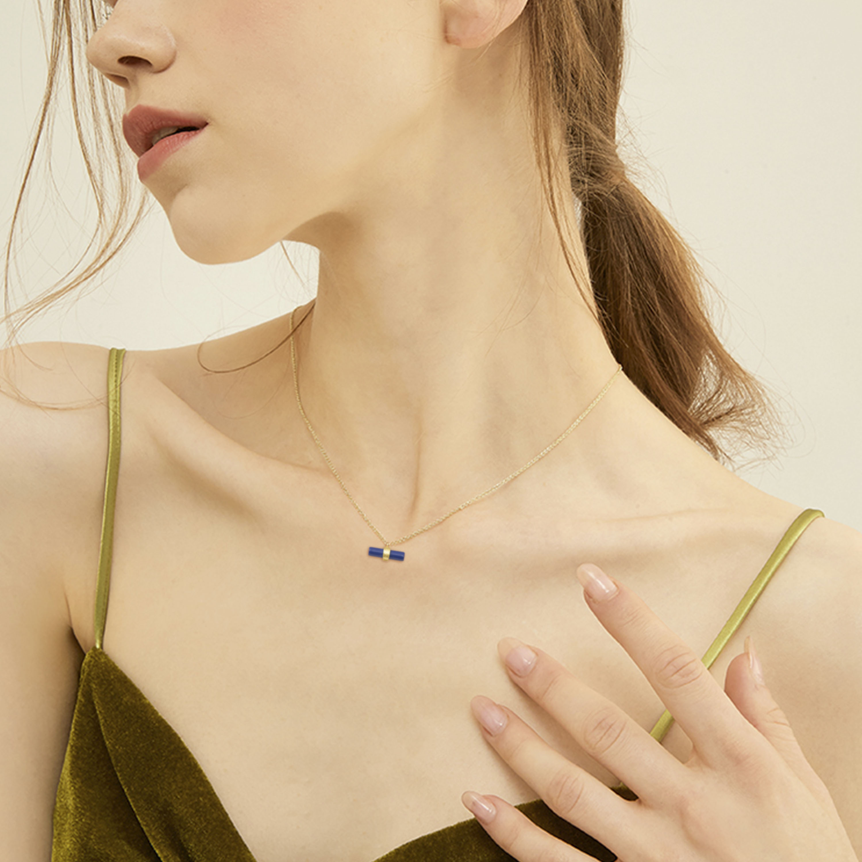 Edelstein-Halskette, säulenförmig, rechteckig, Türkis, Lapislazuli, Schmuck für Mädchen