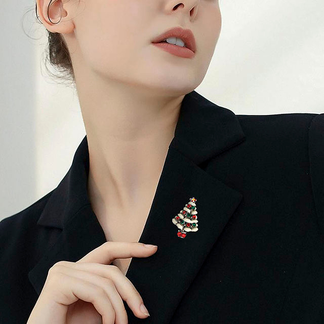 Weihnachtsbaum-Brosche, Kristall-Strass-Emaille-Perlenbrosche