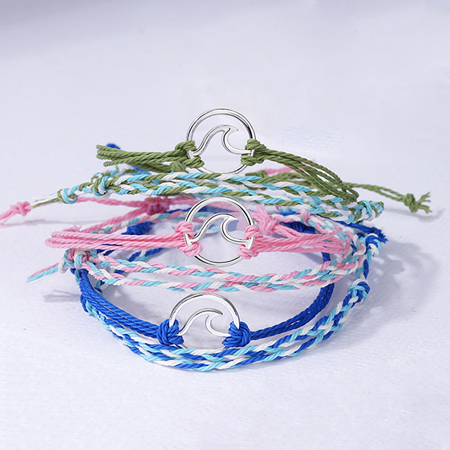 Individuell verstellbares Paar-Freundschafts-Wellen-Charm-Armband aus gewebtem Stoff