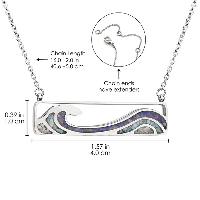 Türkisfarbene Edelstein-Halskette, Ozeanwellen-Bar-Anhänger für Frauen und Mädchen, Surfer-Strand-Schmuck 