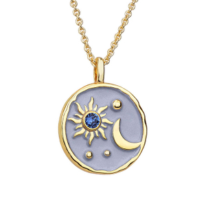 Sonne- und Mond-Halskette mit Geburtsstein für Frauen, vergoldet, zierliche Münz-Halskette, strukturierter Sonnenhalbmond-Medaillon-Anhänger, Münz-Halsketten für Frauen und Mädchen, Geburtstags-Schmuckgeschenk 