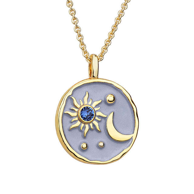 Sonne- und Mond-Halskette mit Geburtsstein für Frauen, vergoldet, zierliche Münz-Halskette, strukturierter Sonnenhalbmond-Medaillon-Anhänger, Münz-Halsketten für Frauen und Mädchen, Geburtstags-Schmuckgeschenk 