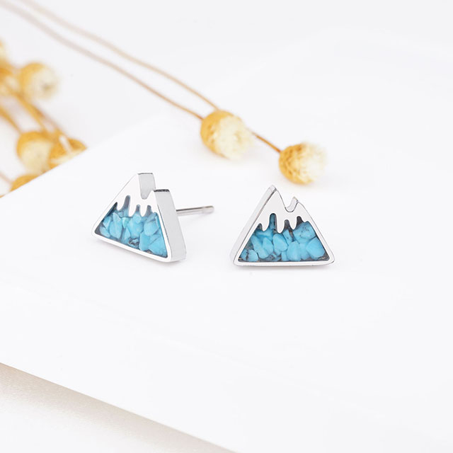 Berg-Ohrstecker für Damen, kleine, mit getrommelten Edelsteinsplittern gefüllte Bergketten-Ohrringe, Edelstahl, Schneeberg-Ohrstecker für Mädchen, Schmuck, Geschenk 