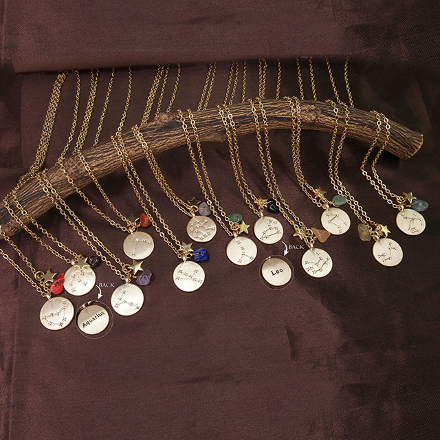 Sternzeichen-Halskette für Frauen, vergoldet, zierliche Sternbild-Stern-Halsketten-Anhänger-Charms, goldene runde Scheibe, Sternzeichen-Halsketten für Frauen und Mädchen, Astrologie-Halskette, Schmuck, Geschenk 