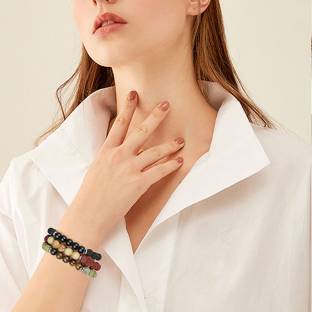 Lavastein-Perlen-Aromatherapie-ätherisches Öl-Edelstein-Stretch-Tigerauge-Türkis-Perlenarmband 