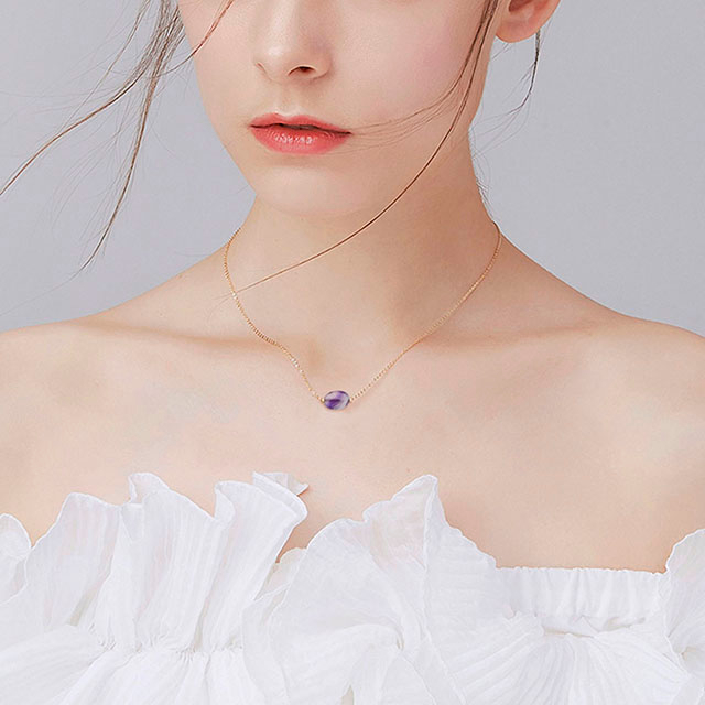 Rosenquarz-Achat-Anhänger, Naturstein-Heilkristall-Halskette